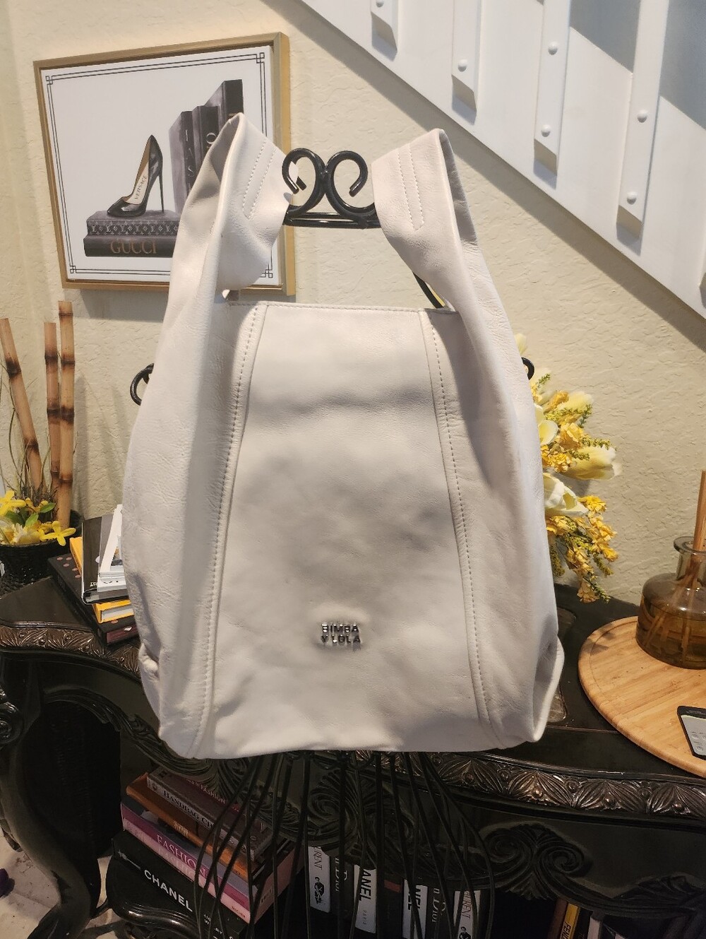 Bimba y Lola Medium ivory leather Paper bag